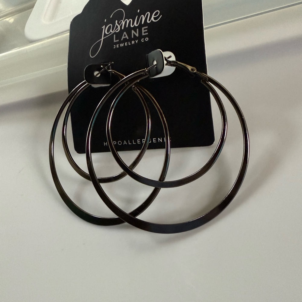 Jasmine Lane Sleek Gun Metal Hoop Earrings